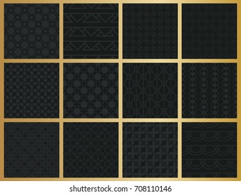 Abstract concept vector monochrome geometric pattern. Dark blue, gold minimal background. Creative illustration template. Seamless stylish texture. For wallpaper, surface, web design, textile, decor