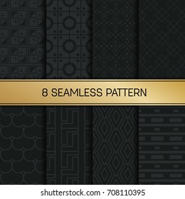 Abstract concept vector monochrome geometric pattern. Dark blue, gold minimal background. Creative illustration template. Seamless stylish texture. For wallpaper, surface, web design, textile, decor