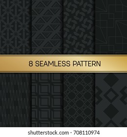 Abstract concept vector monochrome geometric pattern. Dark blue, gold minimal background. Creative illustration template. Seamless stylish texture. For wallpaper, surface, web design, textile, decor