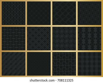 Abstract concept vector monochrome geometric pattern. Dark blue, gold minimal background. Creative illustration template. Seamless stylish texture. For wallpaper, surface, web design, textile, decor