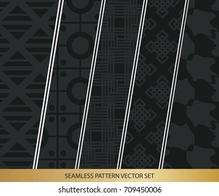 Abstract concept vector monochrome geometric pattern. Dark blue, gold minimal background. Creative illustration template. Seamless stylish texture. For wallpaper, surface, web design, textile, decor