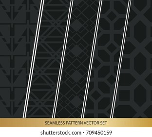 Abstract concept vector monochrome geometric pattern. Dark blue, gold minimal background. Creative illustration template. Seamless stylish texture. For wallpaper, surface, web design, textile, decor
