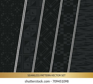 Abstract concept vector monochrome geometric pattern. Dark blue, gold minimal background. Creative illustration template. Seamless stylish texture. For wallpaper, surface, web design, textile, decor
