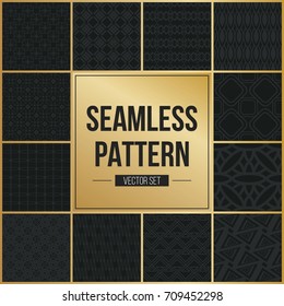 Abstract concept vector monochrome geometric pattern. Dark blue, gold minimal background. Creative illustration template. Seamless stylish texture. For wallpaper, surface, web design, textile, decor