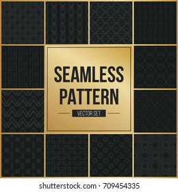 Abstract concept vector monochrome geometric pattern. Dark blue, gold minimal background. Creative illustration template. Seamless stylish texture. For wallpaper, surface, web design, textile, decor