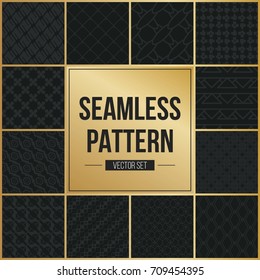 Abstract concept vector monochrome geometric pattern. Dark blue, gold minimal background. Creative illustration template. Seamless stylish texture. For wallpaper, surface, web design, textile, decor