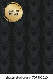 Abstract concept vector monochrome geometric pattern. Dark blue, gold minimal background. Creative illustration template. Seamless stylish texture. For wallpaper, surface, web design, textile, decor