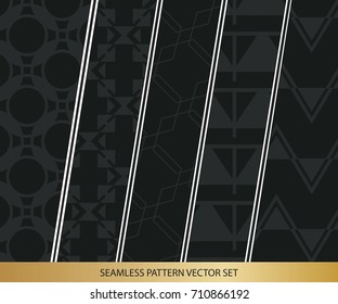Abstract concept vector monochrome geometric pattern. Dark blue, gold minimal background. Creative illustration template. Seamless stylish texture. For wallpaper, surface, web design, textile, decor