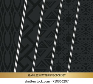 Abstract concept vector monochrome geometric pattern. Dark blue, gold minimal background. Creative illustration template. Seamless stylish texture. For wallpaper, surface, web design, textile, decor