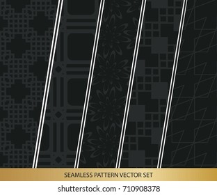 Abstract concept vector monochrome geometric pattern. Dark blue, gold minimal background. Creative illustration template. Seamless stylish texture. For wallpaper, surface, web design, textile, decor
