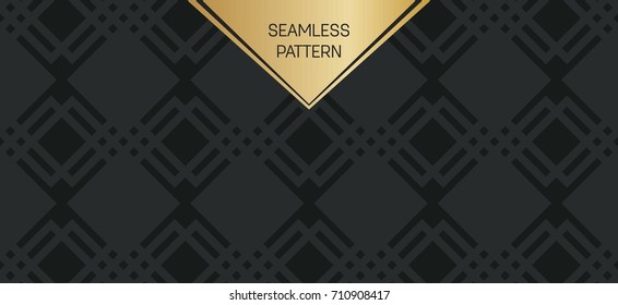 Abstract concept vector monochrome geometric pattern. Dark blue, gold minimal background. Creative illustration template. Seamless stylish texture. For wallpaper, surface, web design, textile, decor