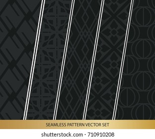 Abstract concept vector monochrome geometric pattern. Dark blue, gold minimal background. Creative illustration template. Seamless stylish texture. For wallpaper, surface, web design, textile, decor