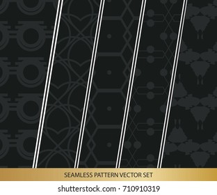 Abstract concept vector monochrome geometric pattern. Dark blue, gold minimal background. Creative illustration template. Seamless stylish texture. For wallpaper, surface, web design, textile, decor
