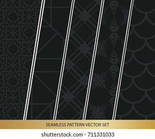 Abstract concept vector monochrome geometric pattern. Dark blue, gold minimal background. Creative illustration template. Seamless stylish texture. For wallpaper, surface, web design, textile, decor