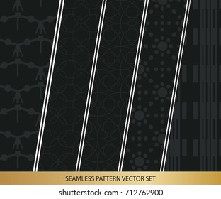 Abstract concept vector monochrome geometric pattern. Dark blue, gold minimal background. Creative illustration template. Seamless stylish texture. For wallpaper, surface, web design, textile, decor