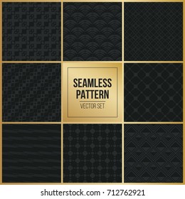 Abstract concept vector monochrome geometric pattern. Dark blue, gold minimal background. Creative illustration template. Seamless stylish texture. For wallpaper, surface, web design, textile, decor