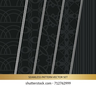 Abstract concept vector monochrome geometric pattern. Dark blue, gold minimal background. Creative illustration template. Seamless stylish texture. For wallpaper, surface, web design, textile, decor