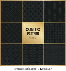 Abstract concept vector monochrome geometric pattern. Dark blue, gold minimal background. Creative illustration template. Seamless stylish texture. For wallpaper, surface, web design, textile, decor
