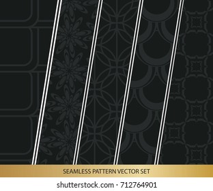 Abstract concept vector monochrome geometric pattern. Dark blue, gold minimal background. Creative illustration template. Seamless stylish texture. For wallpaper, surface, web design, textile, decor