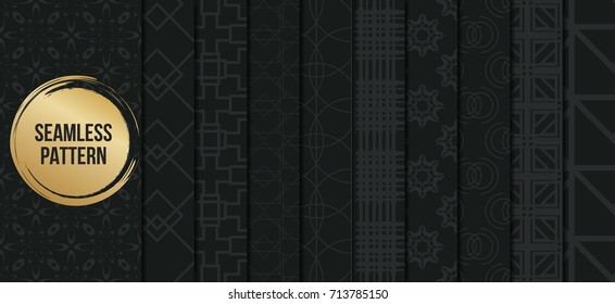 Abstract concept vector monochrome geometric pattern. Dark blue, gold minimal background. Creative illustration template. Seamless stylish texture. For wallpaper, surface, web design, textile, decor