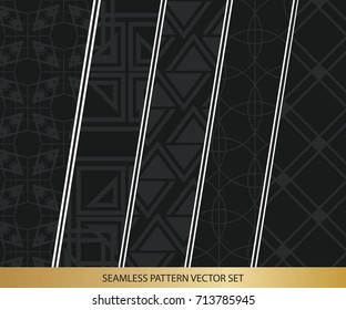 Abstract concept vector monochrome geometric pattern. Dark blue, gold minimal background. Creative illustration template. Seamless stylish texture. For wallpaper, surface, web design, textile, decor