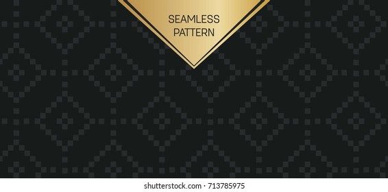 Abstract concept vector monochrome geometric pattern. Dark blue, gold minimal background. Creative illustration template. Seamless stylish texture. For wallpaper, surface, web design, textile, decor