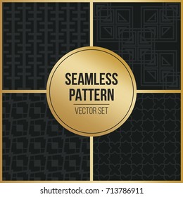 Abstract concept vector monochrome geometric pattern. Dark blue, gold minimal background. Creative illustration template. Seamless stylish texture. For wallpaper, surface, web design, textile, decor