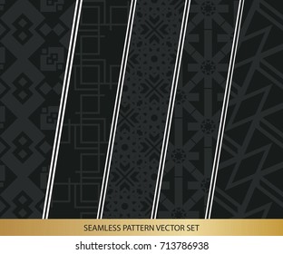 Abstract concept vector monochrome geometric pattern. Dark blue, gold minimal background. Creative illustration template. Seamless stylish texture. For wallpaper, surface, web design, textile, decor