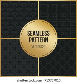Abstract concept vector monochrome geometric pattern. Dark blue, gold minimal background. Creative illustration template. Seamless stylish texture. For wallpaper, surface, web design, textile, decor