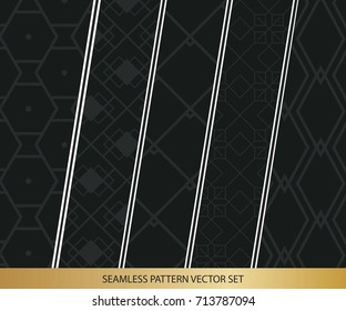 Abstract concept vector monochrome geometric pattern. Dark blue, gold minimal background. Creative illustration template. Seamless stylish texture. For wallpaper, surface, web design, textile, decor