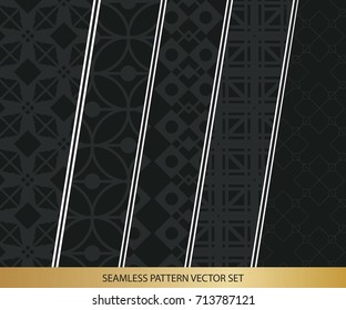 Abstract concept vector monochrome geometric pattern. Dark blue, gold minimal background. Creative illustration template. Seamless stylish texture. For wallpaper, surface, web design, textile, decor