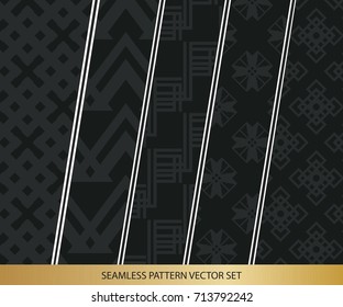 Abstract concept vector monochrome geometric pattern. Dark blue, gold minimal background. Creative illustration template. Seamless stylish texture. For wallpaper, surface, web design, textile, decor