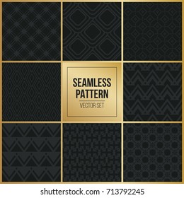 Abstract concept vector monochrome geometric pattern. Dark blue, gold minimal background. Creative illustration template. Seamless stylish texture. For wallpaper, surface, web design, textile, decor