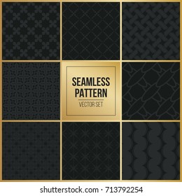 Abstract concept vector monochrome geometric pattern. Dark blue, gold minimal background. Creative illustration template. Seamless stylish texture. For wallpaper, surface, web design, textile, decor