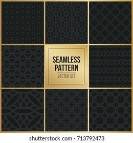Abstract concept vector monochrome geometric pattern. Dark blue, gold minimal background. Creative illustration template. Seamless stylish texture. For wallpaper, surface, web design, textile, decor