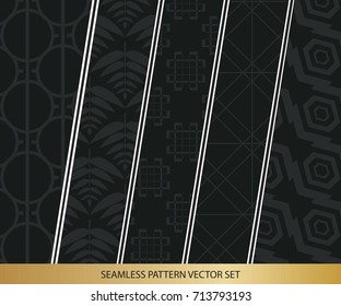 Abstract concept vector monochrome geometric pattern. Dark blue, gold minimal background. Creative illustration template. Seamless stylish texture. For wallpaper, surface, web design, textile, decor