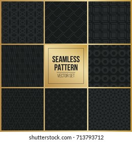 Abstract concept vector monochrome geometric pattern. Dark blue, gold minimal background. Creative illustration template. Seamless stylish texture. For wallpaper, surface, web design, textile, decor