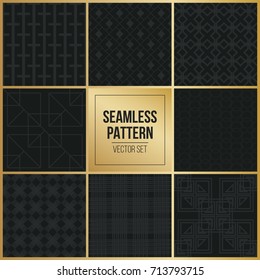 Abstract concept vector monochrome geometric pattern. Dark blue, gold minimal background. Creative illustration template. Seamless stylish texture. For wallpaper, surface, web design, textile, decor