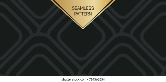 Abstract concept vector monochrome geometric pattern. Dark blue, gold minimal background. Creative illustration template. Seamless stylish texture. For wallpaper, surface, web design, textile, decor