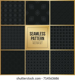 Abstract concept vector monochrome geometric pattern. Dark blue, gold minimal background. Creative illustration template. Seamless stylish texture. For wallpaper, surface, web design, textile, decor