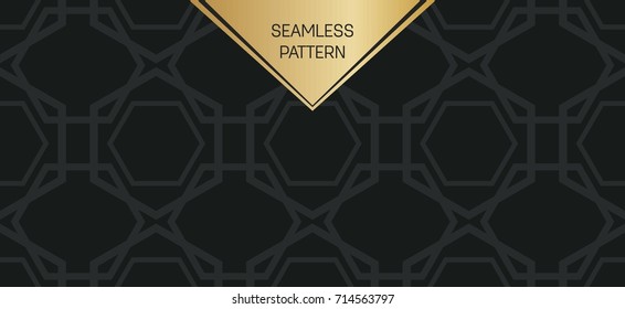 Abstract concept vector monochrome geometric pattern. Dark blue, gold minimal background. Creative illustration template. Seamless stylish texture. For wallpaper, surface, web design, textile, decor