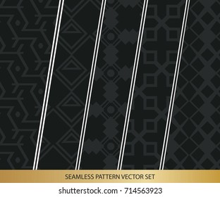 Abstract concept vector monochrome geometric pattern. Dark blue, gold minimal background. Creative illustration template. Seamless stylish texture. For wallpaper, surface, web design, textile, decor
