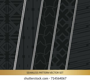 Abstract concept vector monochrome geometric pattern. Dark blue, gold minimal background. Creative illustration template. Seamless stylish texture. For wallpaper, surface, web design, textile, decor