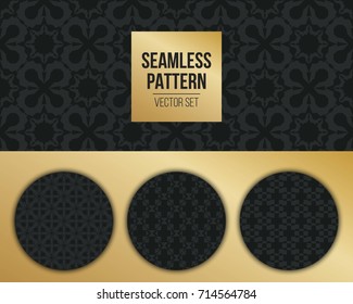 Abstract concept vector monochrome geometric pattern. Dark blue, gold minimal background. Creative illustration template. Seamless stylish texture. For wallpaper, surface, web design, textile, decor