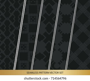 Abstract concept vector monochrome geometric pattern. Dark blue, gold minimal background. Creative illustration template. Seamless stylish texture. For wallpaper, surface, web design, textile, decor