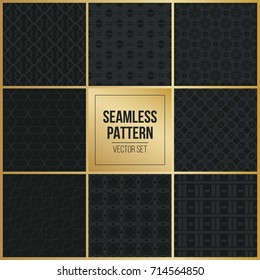 Abstract concept vector monochrome geometric pattern. Dark blue, gold minimal background. Creative illustration template. Seamless stylish texture. For wallpaper, surface, web design, textile, decor
