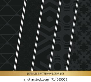 Abstract concept vector monochrome geometric pattern. Dark blue, gold minimal background. Creative illustration template. Seamless stylish texture. For wallpaper, surface, web design, textile, decor