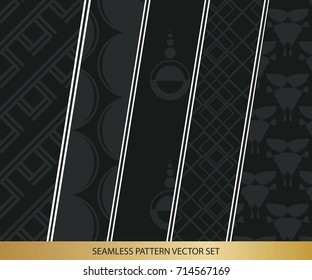 Abstract concept vector monochrome geometric pattern. Dark blue, gold minimal background. Creative illustration template. Seamless stylish texture. For wallpaper, surface, web design, textile, decor