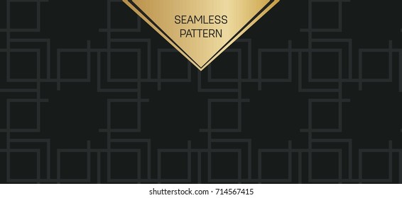 Abstract concept vector monochrome geometric pattern. Dark blue, gold minimal background. Creative illustration template. Seamless stylish texture. For wallpaper, surface, web design, textile, decor