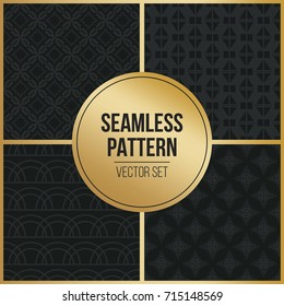 Abstract concept vector monochrome geometric pattern. Dark blue, gold minimal background. Creative illustration template. Seamless stylish texture. For wallpaper, surface, web design, textile, decor